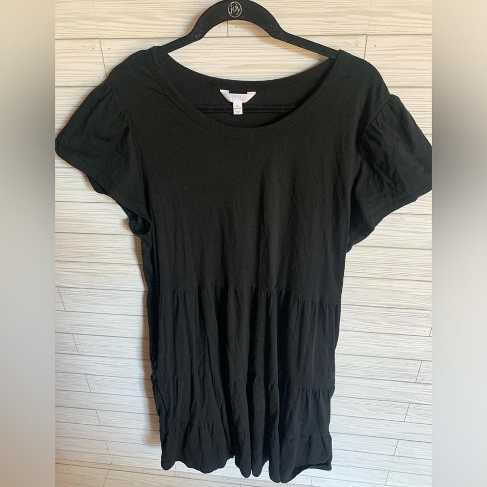 Time & try Black Tiered Short Sleeve Women's dress - , Classic Scoop Neck